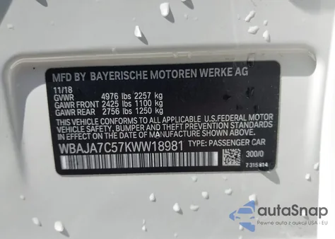 2019 BMW 530I xDrive из США, поврежденный, VIN WBAJA7C57KWW18981